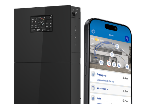 Das integrierte HEMS Voltara Home verbindet PV, Speicher, Wärmepumpe und Wallbox zu einem intelligenten System und steuert Ihre Energie automatisch effizient.